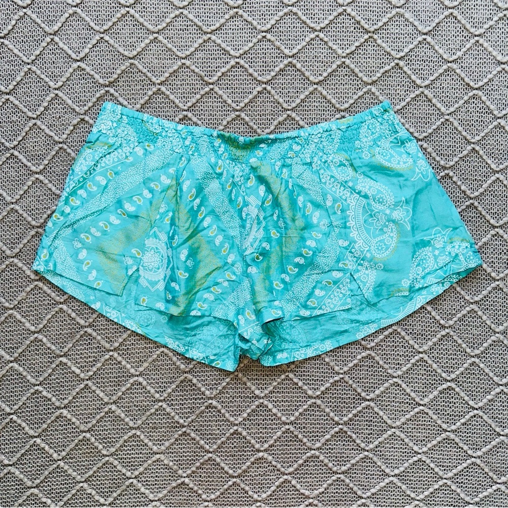 Lagaci Teal Paisley Print Shorts Large L Lightweight Summer Bottoms